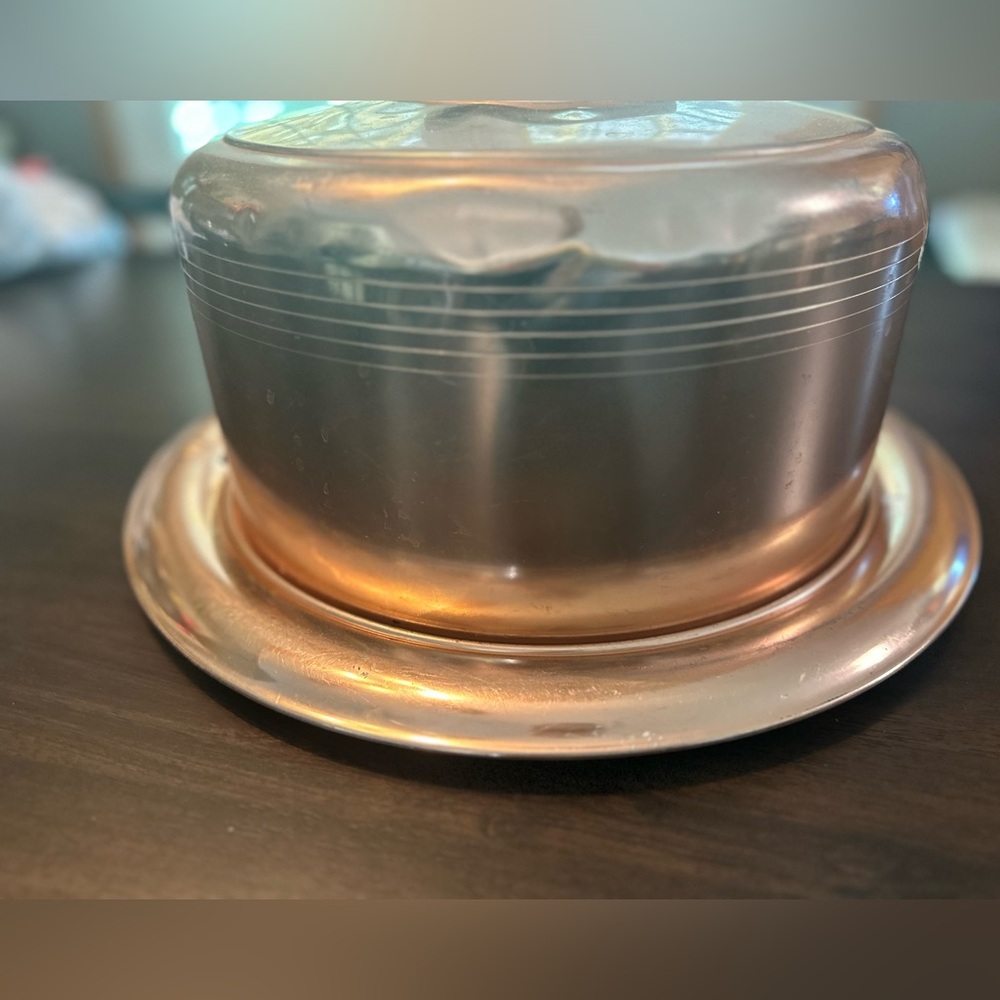 Vintage West Bend 1950s Rose Copper‎ Metal locking Cake Carrier 14.5" dia. - Picture 9 of 9